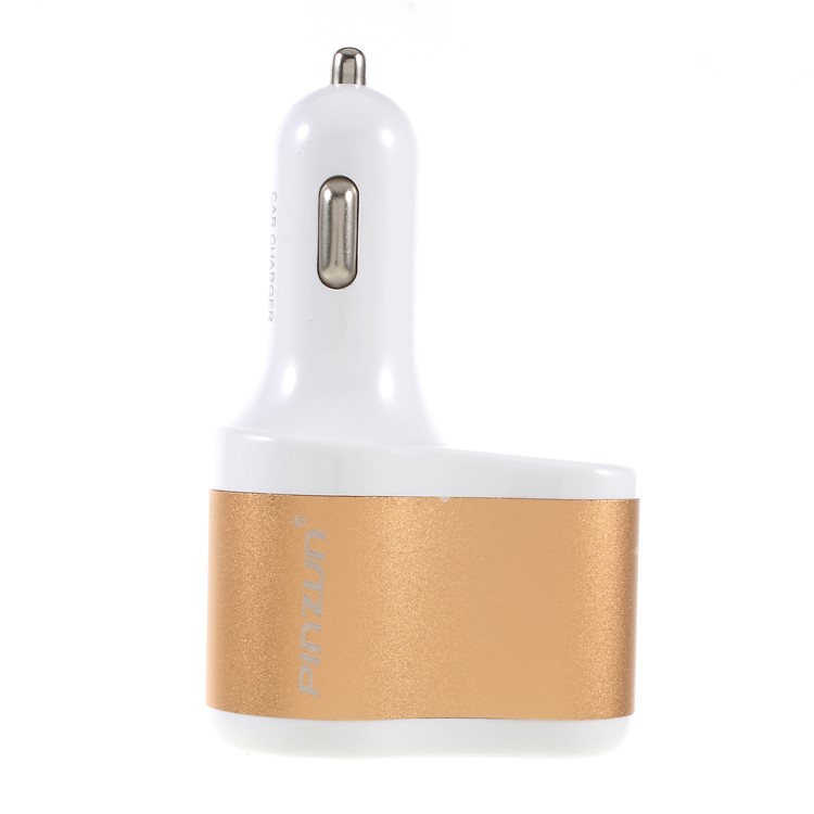 PINZUN CC-009 Fast Charge 3.1A Dual USB Car Charger + Single Cigarette Lighter Socket - Gold-3