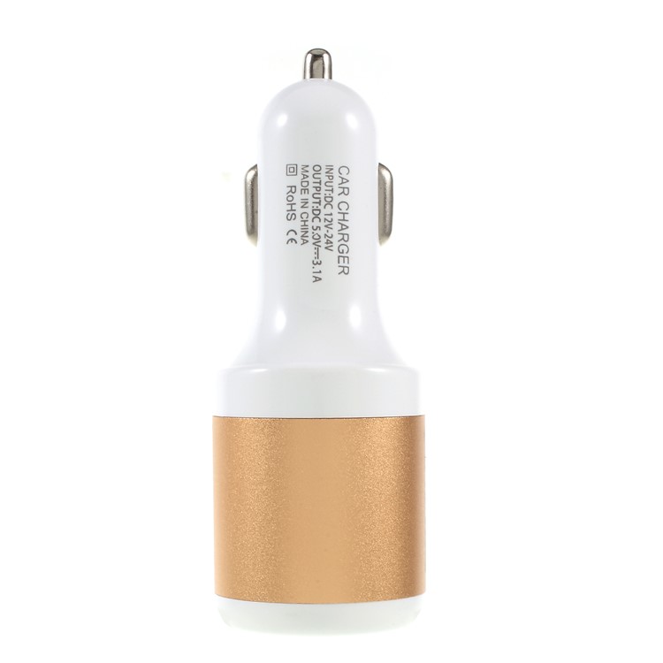 PINZUN CC-009 Fast Charge 3.1A Dual USB Car Charger + Single Cigarette Lighter Socket - Gold-7