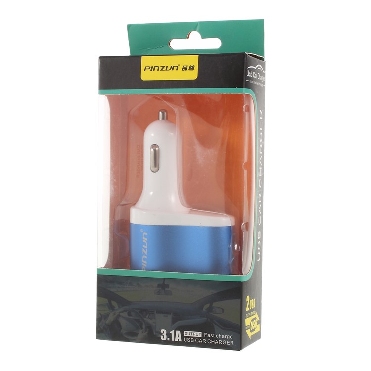 PINZUN CC-009 3.1A Fast Charge 2-USB Car Charger & Cigarette Lighter Socket Adapter - Blue-11