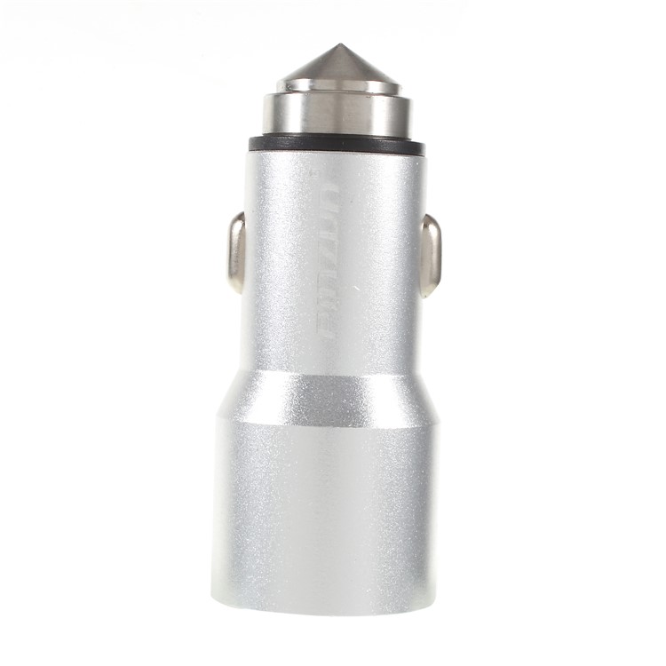 PINZUN CC-011 Dual USB Smart Car Charger with Safety Hammer - Silver-3