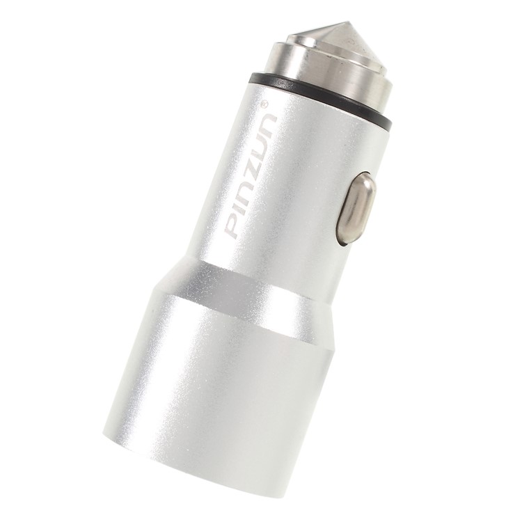 PINZUN CC-011 Dual USB Smart Car Charger with Safety Hammer - Silver-6