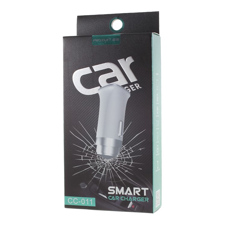 PINZUN CC-011 Dual USB Smart Car Charger with Safety Hammer - Silver-7