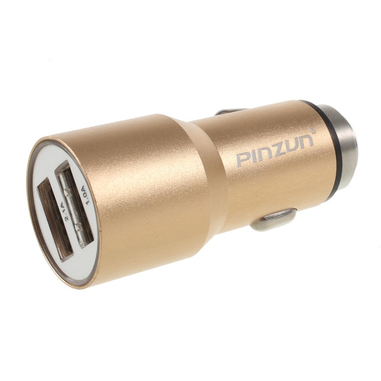 PINZUN CC-011 2.1+1A Double USB Smart Car Charger with Safety Hammer - Gold-1