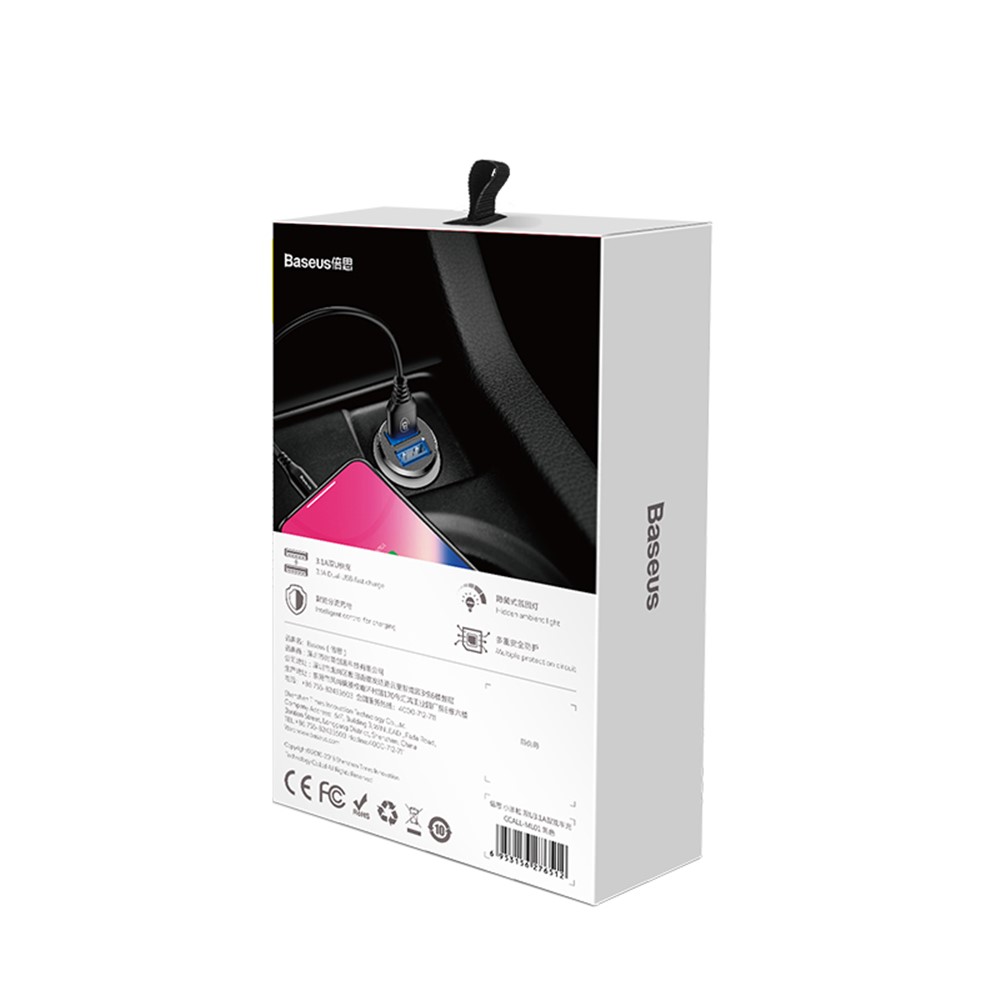 BASEUS CE/FCC/ROSH Grain Mini Dual USB Smart Car Charger 3.1A for iPhone iPad Samsung etc. - Black-10