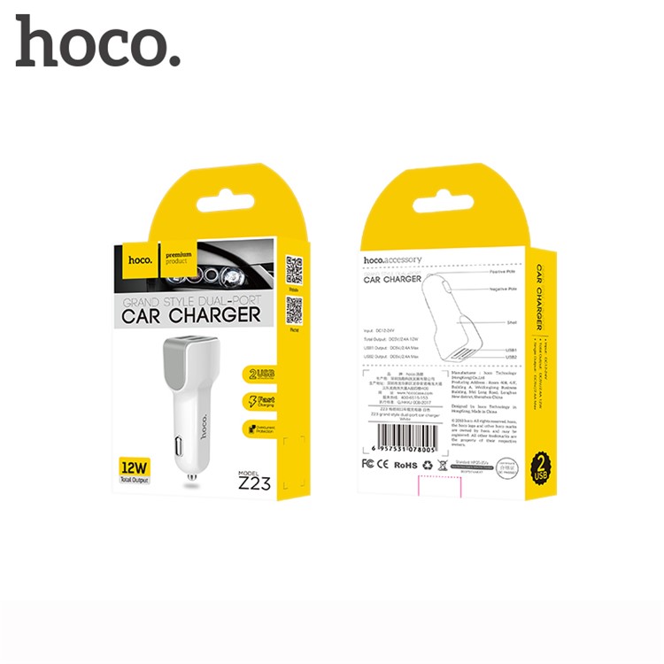 HOCO Z23 Grand Dual-USB-Ausgänge 12W Kfz-Ladegerät Für IPhone Ipad Samsung - Weiß-19