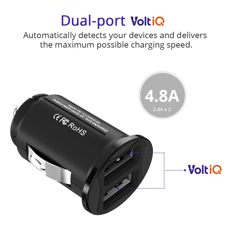 Tronsmart C24 24W Dual USB Port Car Charger with VoltiQ for iPhone Samsung Huawei Etc.-3