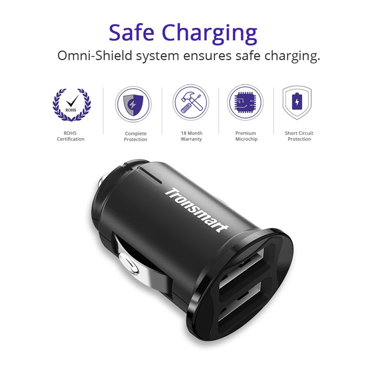 Tronsmart C24 24W Dual USB Port Car Charger with VoltiQ for iPhone Samsung Huawei Etc.-5