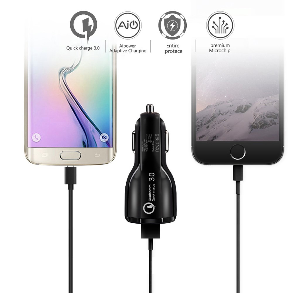 30Q QC 3.0 & Carregador De Carro De Carga Rápida USB Dual Aipower Para Telefones E Tablets - Preto-10