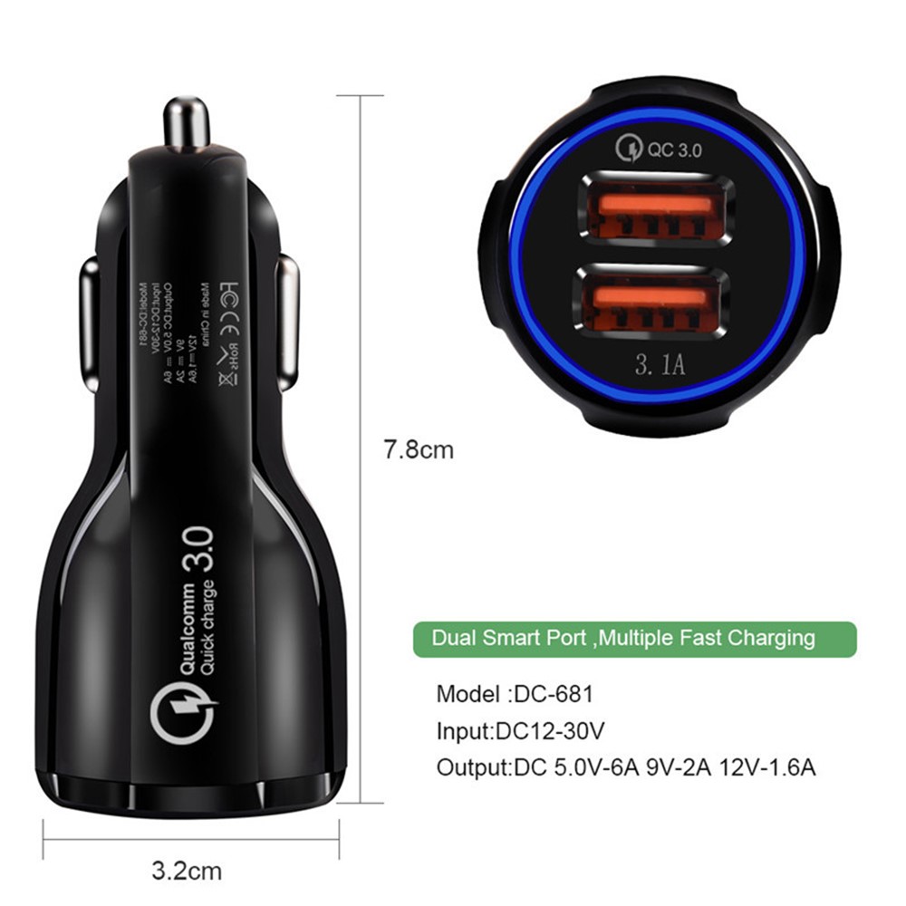 30Q QC 3.0 & Carregador De Carro De Carga Rápida USB Dual Aipower Para Telefones E Tablets - Preto-12