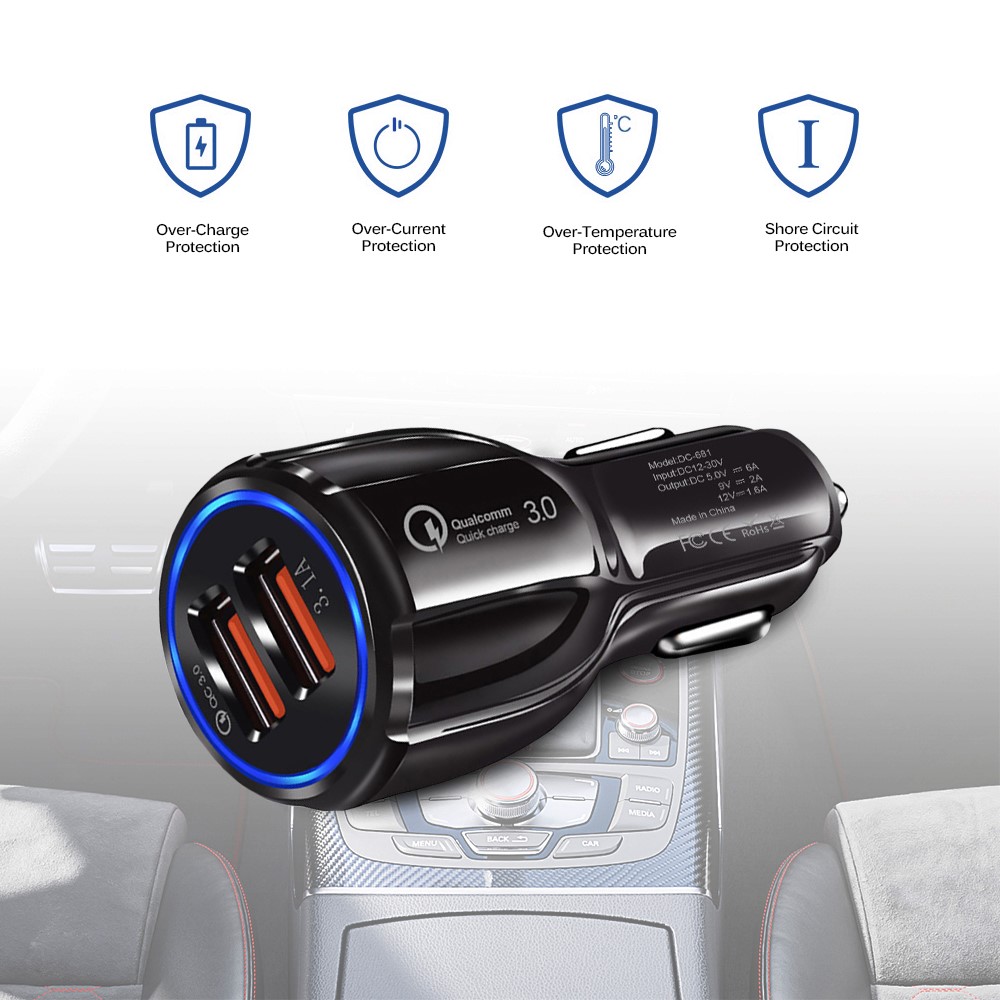 30Q QC 3.0 & Carregador De Carro De Carga Rápida USB Dual Aipower Para Telefones E Tablets - Preto-8
