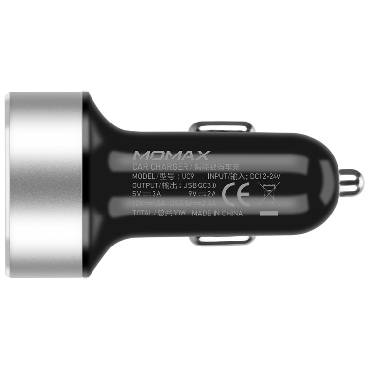 MOMAX UC9 Dual USB -ports Auto -ladegerät Adapter Mit QC 3.0 - Schwarz-3