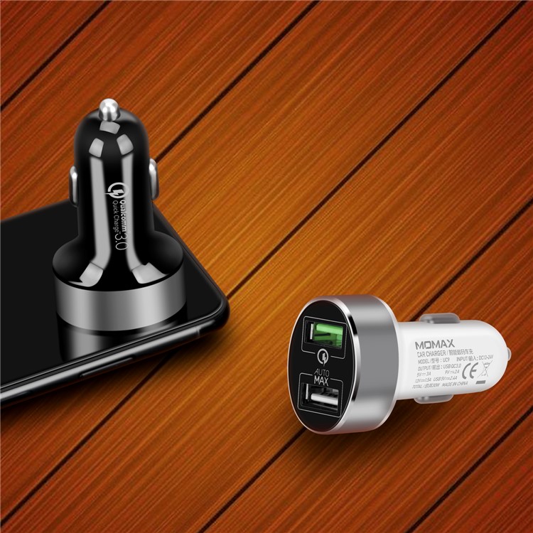 MOMAX UC9 Dual USB Ports Car Charger Adapter with with QC 3.0 - Black-7