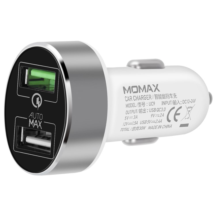 Momax uc9 30w быстрое зарядное устройство qc3.0 с 2 портами usb для iphone samsung huawei - белый