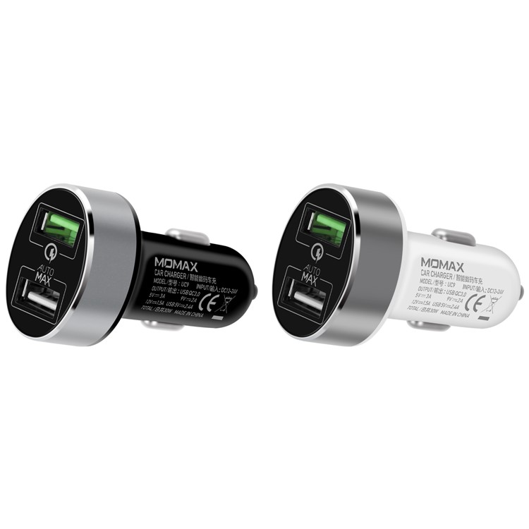 MOMAX UC9 30W Quick Charge QC3.0 Car Charger with 2 USB Output Ports for iPhone Samsung Huawei - White-7