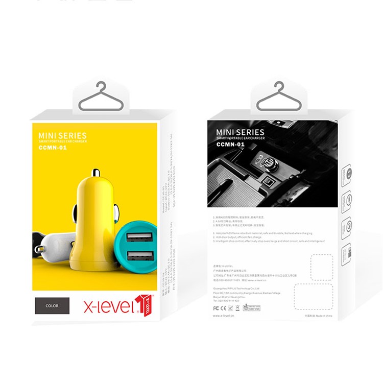 X-LEVEL CCMN-01 Dual USB Ports Smart 2.4A Car Charger for iPhone Samsung Etc. - Yellow-4