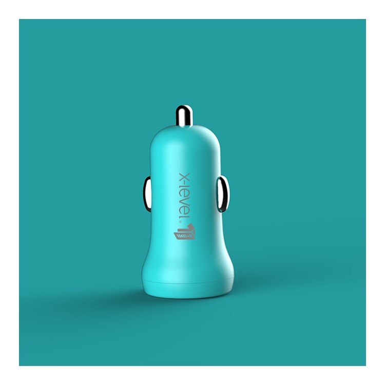 X-LEVEL CCMN-01 2.4A Two USB Ports Car Charger for iPhone Samsung Etc. - Cyan-1