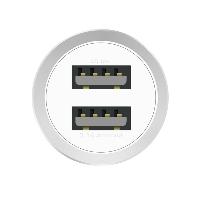 HAT PRINCE E09 Dual USB Ports 5V 2.1A / 1A Metal Car Charger with Emergent Survival Hammer-4