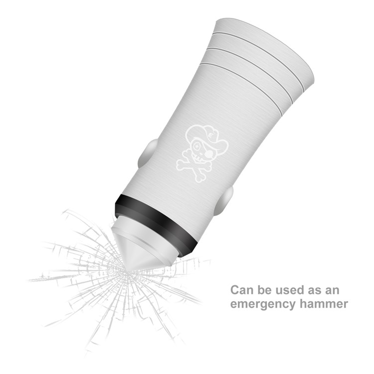 HAT PRINCE E09 Dual USB Ports 5V 2.1A / 1A Metal Car Charger with Emergent Survival Hammer-5