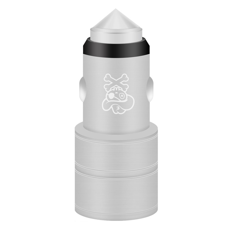 HAT PRINCE E10 Dual USB Ports 5V 2.1A / 1A Metal Car Charger with Emergent Survival Hammer - Silver-2