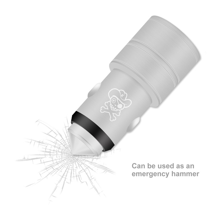 HAT PRINCE E10 Dual USB Ports 5V 2.1A / 1A Metal Car Charger with Emergent Survival Hammer - Silver-5