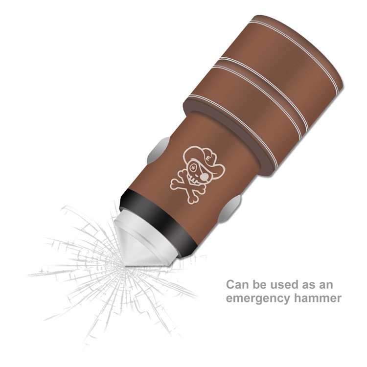 HAT PRINCE E10 2 Ports 12-24V USB Metal Car Charger + Safety Hammer - Brown-5