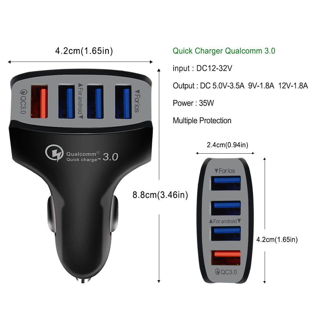 Universal 4 Ports USB QC3.0 Mobile Phone Car Charger Adapter for iPhone Samsung Huawei-4