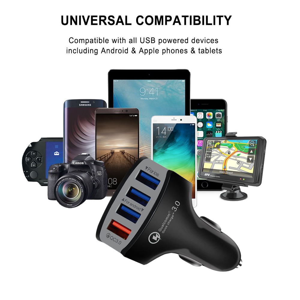 Universal 4 Ports USB QC3.0 Mobile Phone Car Charger Adapter for iPhone Samsung Huawei-6