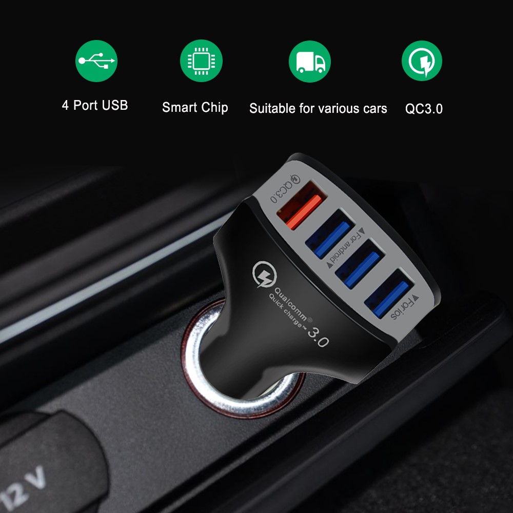 Universal 4 Ports USB QC3.0 Mobile Phone Car Charger Adapter for iPhone Samsung Huawei-9