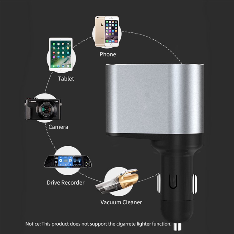 QC3.0 Dual USB 30W Accendisigari Auto Presa Splitter Caricabatterie Per Auto Con Display Digitale A LED - Grigio-3