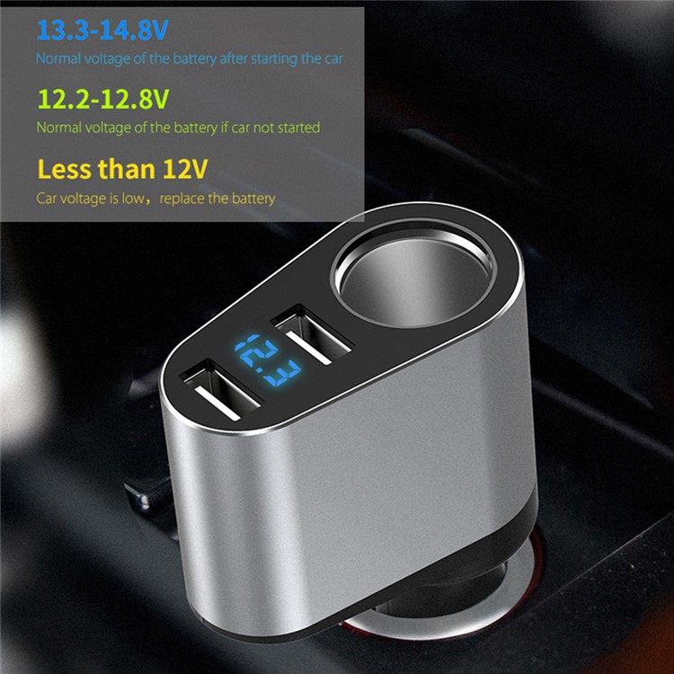 QC3.0 Dual USB 30W Accendisigari Auto Presa Splitter Caricabatterie Per Auto Con Display Digitale A LED - Grigio-4