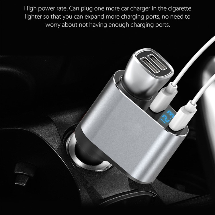 QC3.0 Dual USB 30W Accendisigari Auto Presa Splitter Caricabatterie Per Auto Con Display Digitale A LED - Grigio-5
