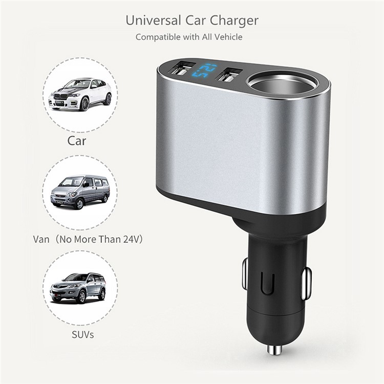QC3.0 Dual USB 30W Accendisigari Auto Presa Splitter Caricabatterie Per Auto Con Display Digitale A LED - Grigio-6