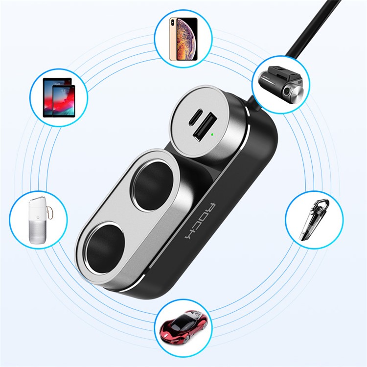 ROCK RCC-0137 Zigarettenanzünder Mit Zwei Zigarettenanzündern & 100W Typ-c PD USB Schnelles Autoladegerät Für Iphone Samsung Huawei Etc.-3