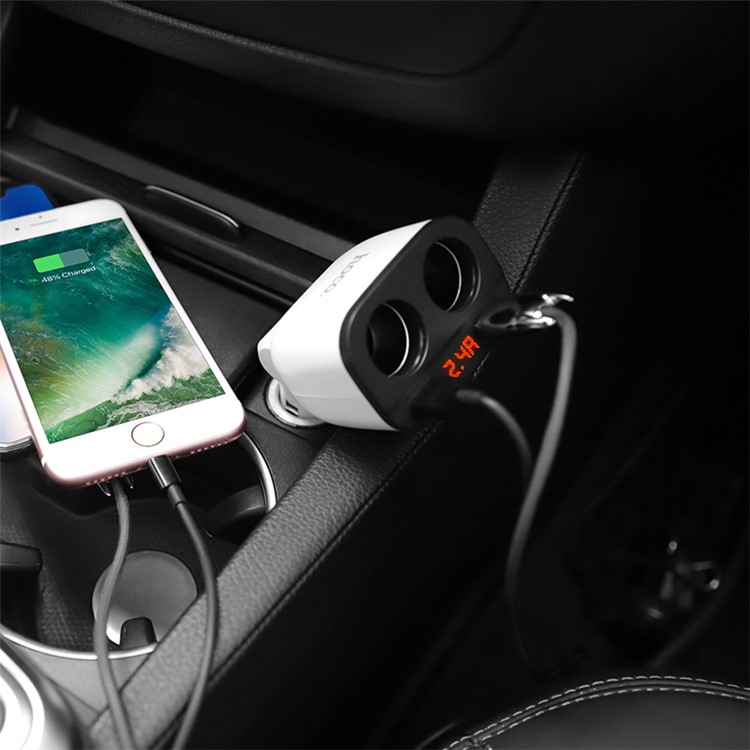 HOCO Z28 Power Cigarette Lighter In-car Charger with Digital Display Rotary Joint and 2 USB Ports-10