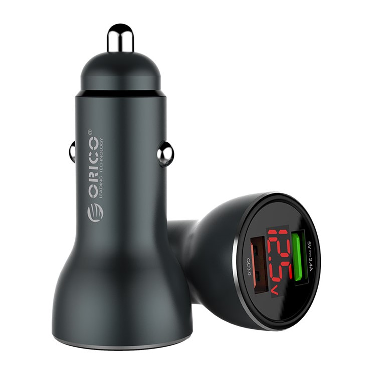 ORICO UPF-K2 30W Dual-USB Fast Car Charger with LED Display for iPhone Samsung Huawei etc. - Black-1