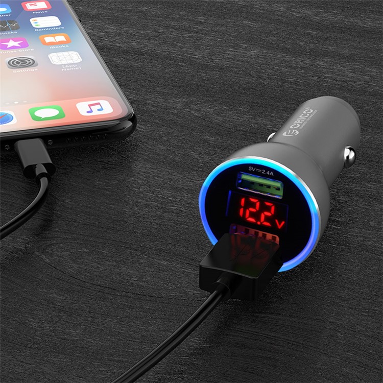 ORICO UPF-K2 30W Dual-USB Fast Car Charger with LED Display for iPhone Samsung Huawei etc. - Black-7