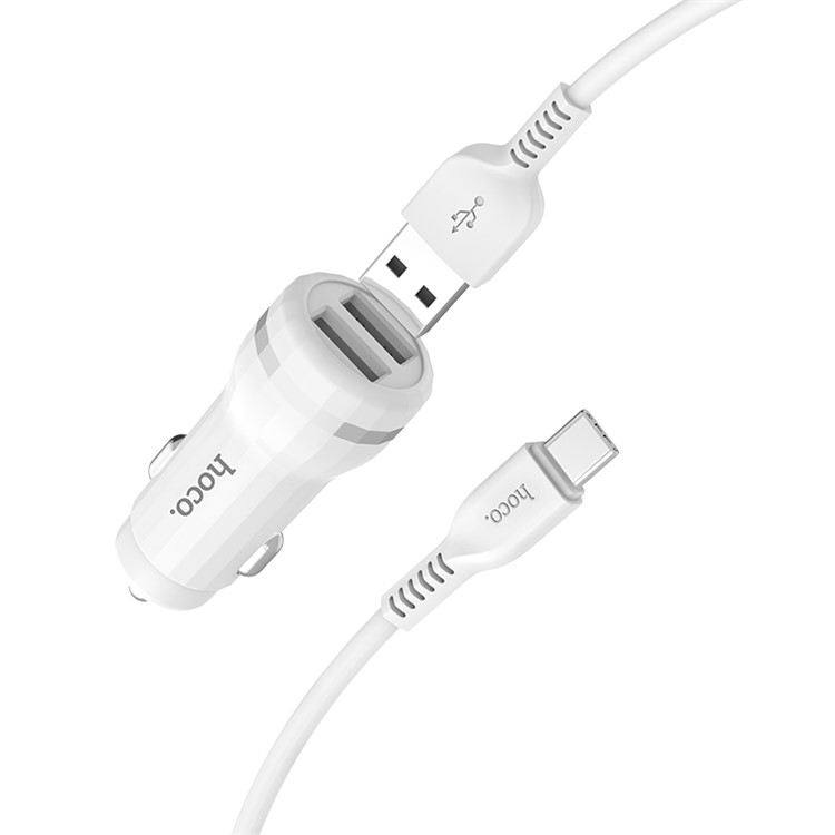 HOCO Z27 Dupla Porta USB 2.4A Carregador De Carro + Cabo De Carregamento Tipo-c Para Huawei Samsung Etc.-2