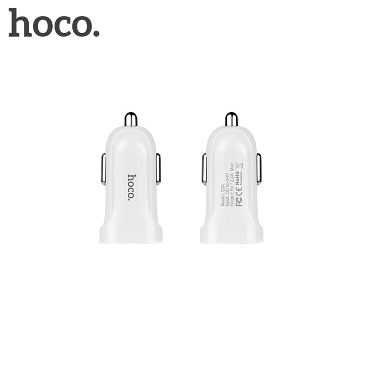 HOCO Z2A Dual USB Port Car Charger 2.4A Output Intelligent Identification - White-2