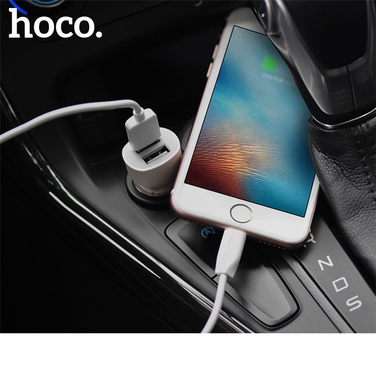 HOCO Z2A Dual USB Port Car Charger 2.4A Output Intelligent Identification - White-9