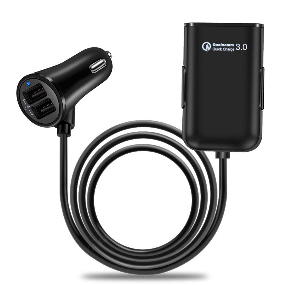 HMQ-C801 Quick Charge QC3.0 4-Port USB Front and Rear Car Charger Extending USB HUB with 1.8m Cable-2