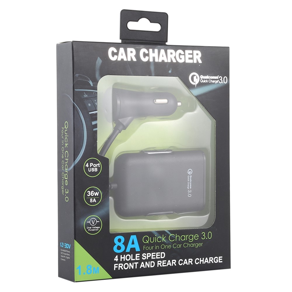 HMQ-C801 Quick Charge QC3.0 4-Port USB Front and Rear Car Charger Extending USB HUB with 1.8m Cable-8