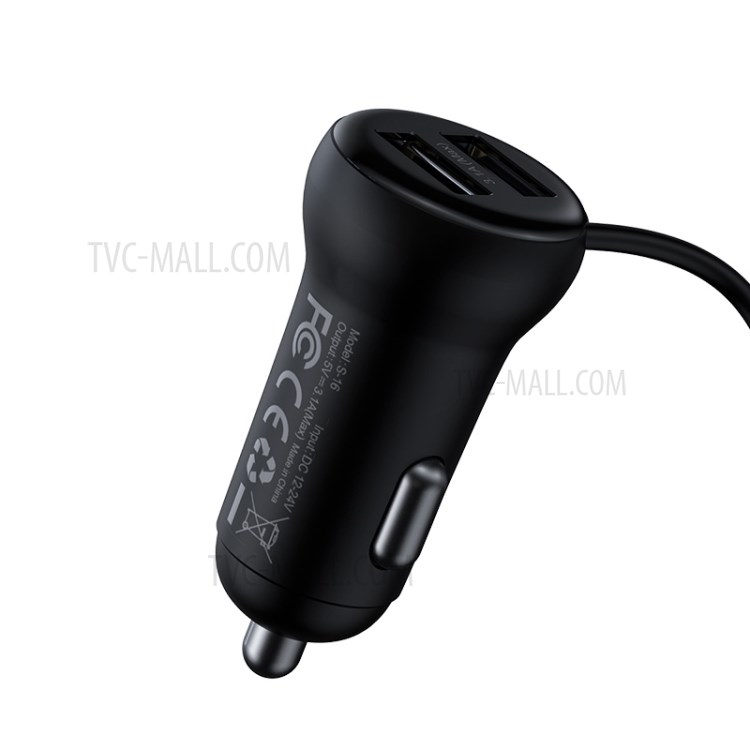 BASEUS T Type S-16 Wireless Bluetooth MP3 Player Dual USB Car Charger (English Version) - Black-9