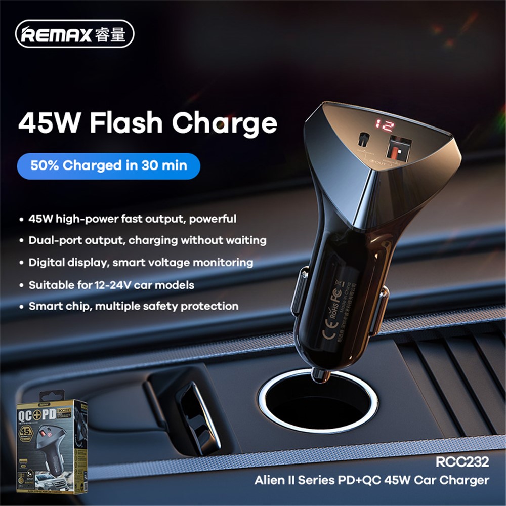 REMAX RCC232 45W PD + QC Fast Charging Mobile Phone Car Charger Adapter-2