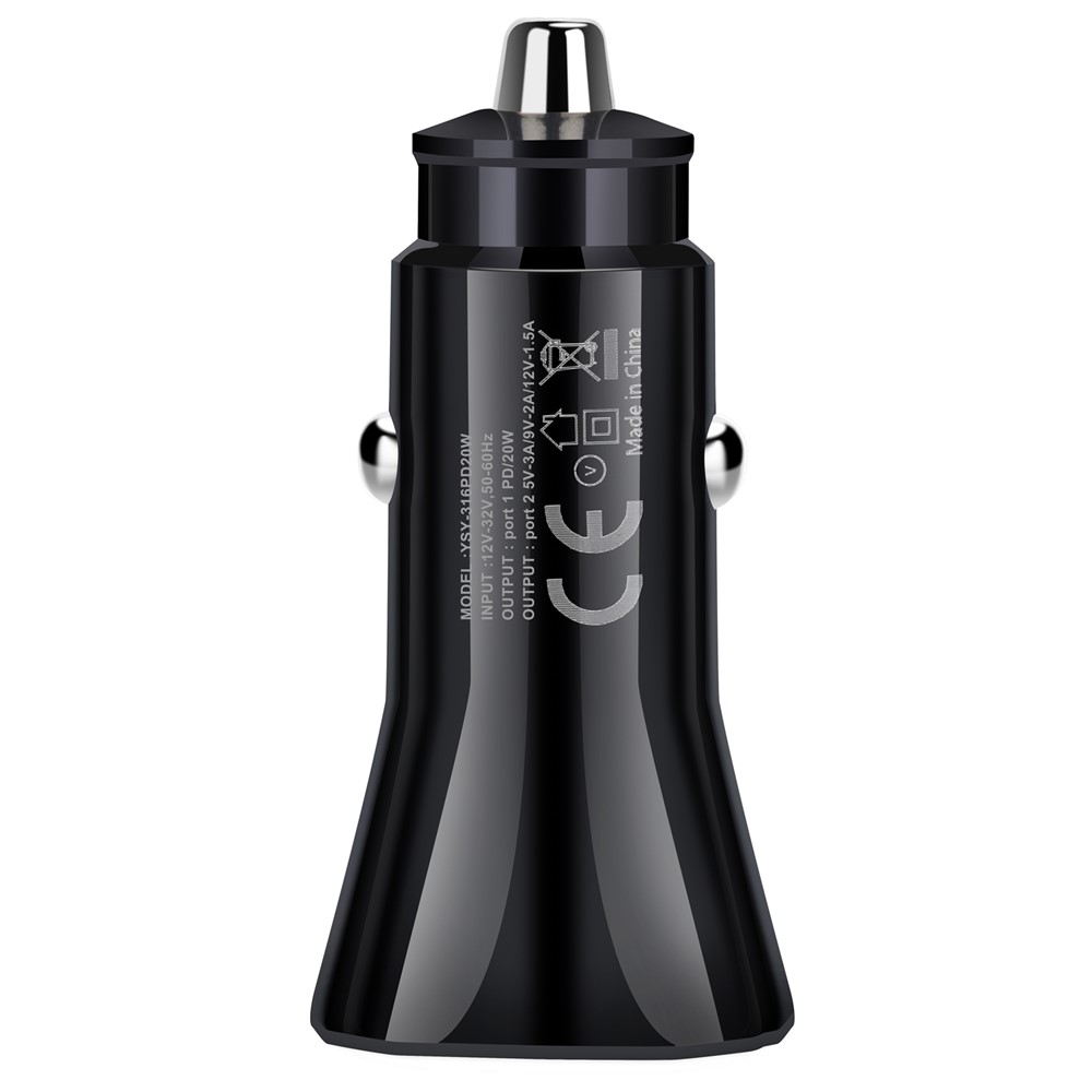 YSY-316PD20W QC3.0 USB + PD 20W Type-C Dual Port Mobile Phone Car Charger Fast Charging Adapter - Black-4