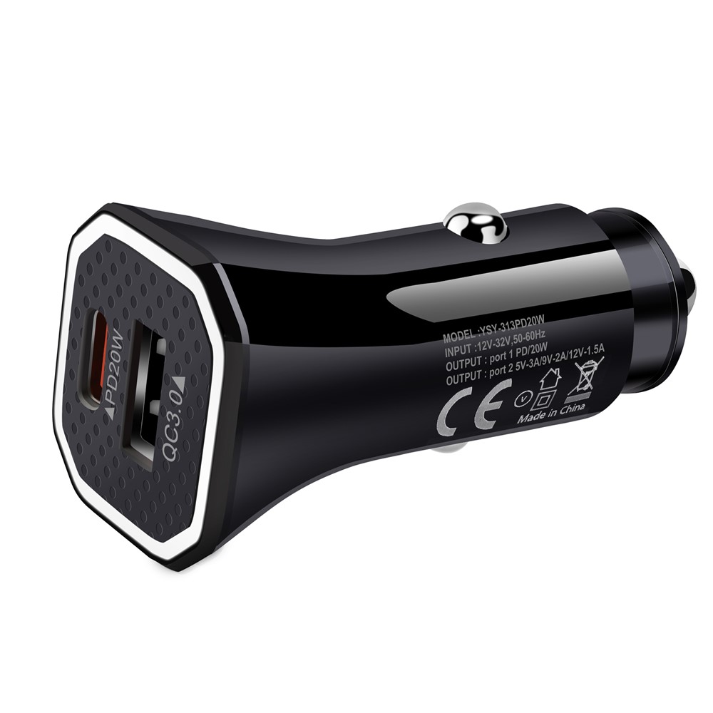 YSY-316PD20W QC3.0 USB + PD 20W Type-C Dual Port Mobile Phone Car Charger Fast Charging Adapter - Black-5