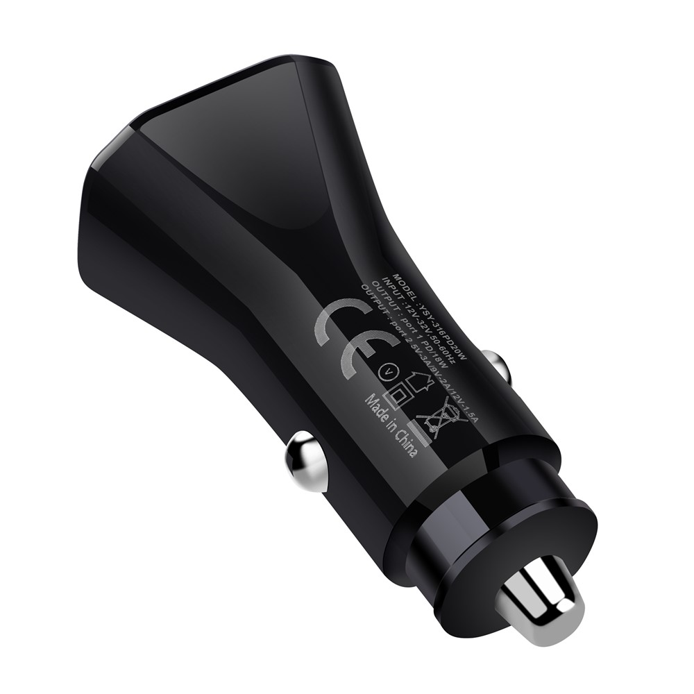 YSY-316PD20W QC3.0 USB + PD 20W Type-C Dual Port Mobile Phone Car Charger Fast Charging Adapter - Black-6