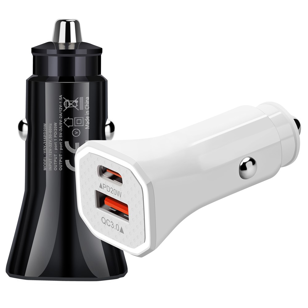 YSY-316PD20W QC3.0 USB + PD 20W Type-C Dual Port Mobile Phone Car Charger Fast Charging Adapter - Black-7