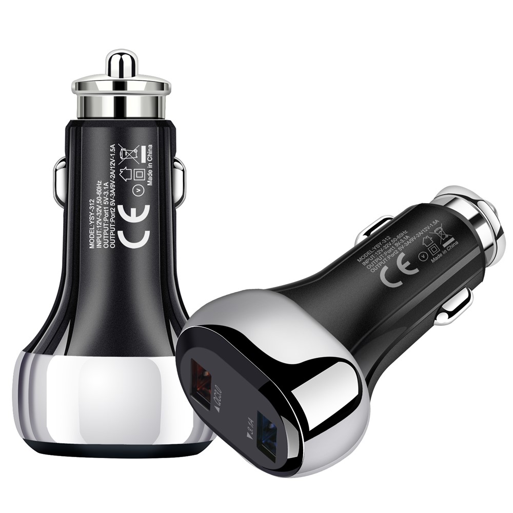 YSY-312PD QC3.0 USB + PD 18W Type-C Dual Port Car Charger Fast Charging Adapter for Huawei/iPhone - Black-1