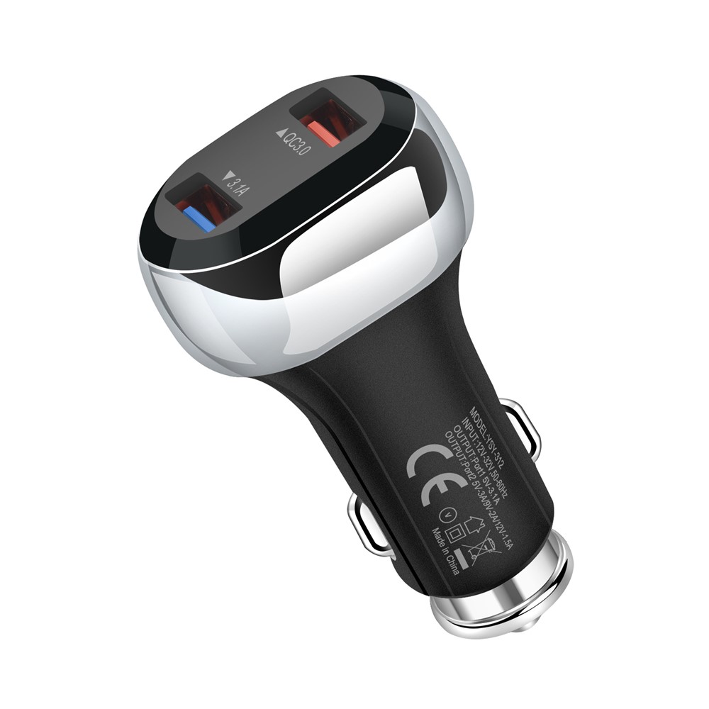 YSY-312PD QC3.0 USB + PD 18W Type-C Dual Port Car Charger Fast Charging Adapter for Huawei/iPhone - Black-2