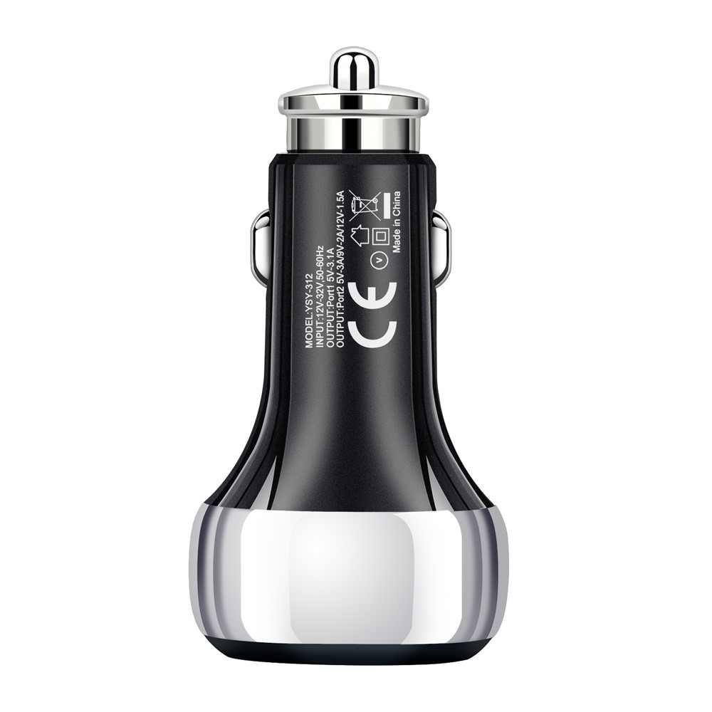 YSY-312PD QC3.0 USB + PD 18W Type-C Dual Port Car Charger Fast Charging Adapter for Huawei/iPhone - Black-3